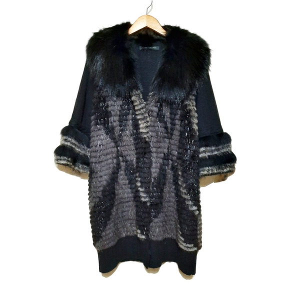 CARMEN MARC VALVO Fox & Beaver Fur Cashmere Coat Mob Wife Aesthetic S M - Picture 12 of 12